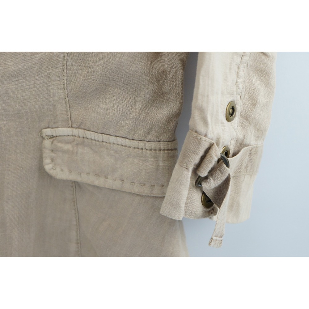 Marrakech Linen Blazer S Tan Safari Single Button 3/4 Sleeve Jacket Excellent - Picture 3 of 5
